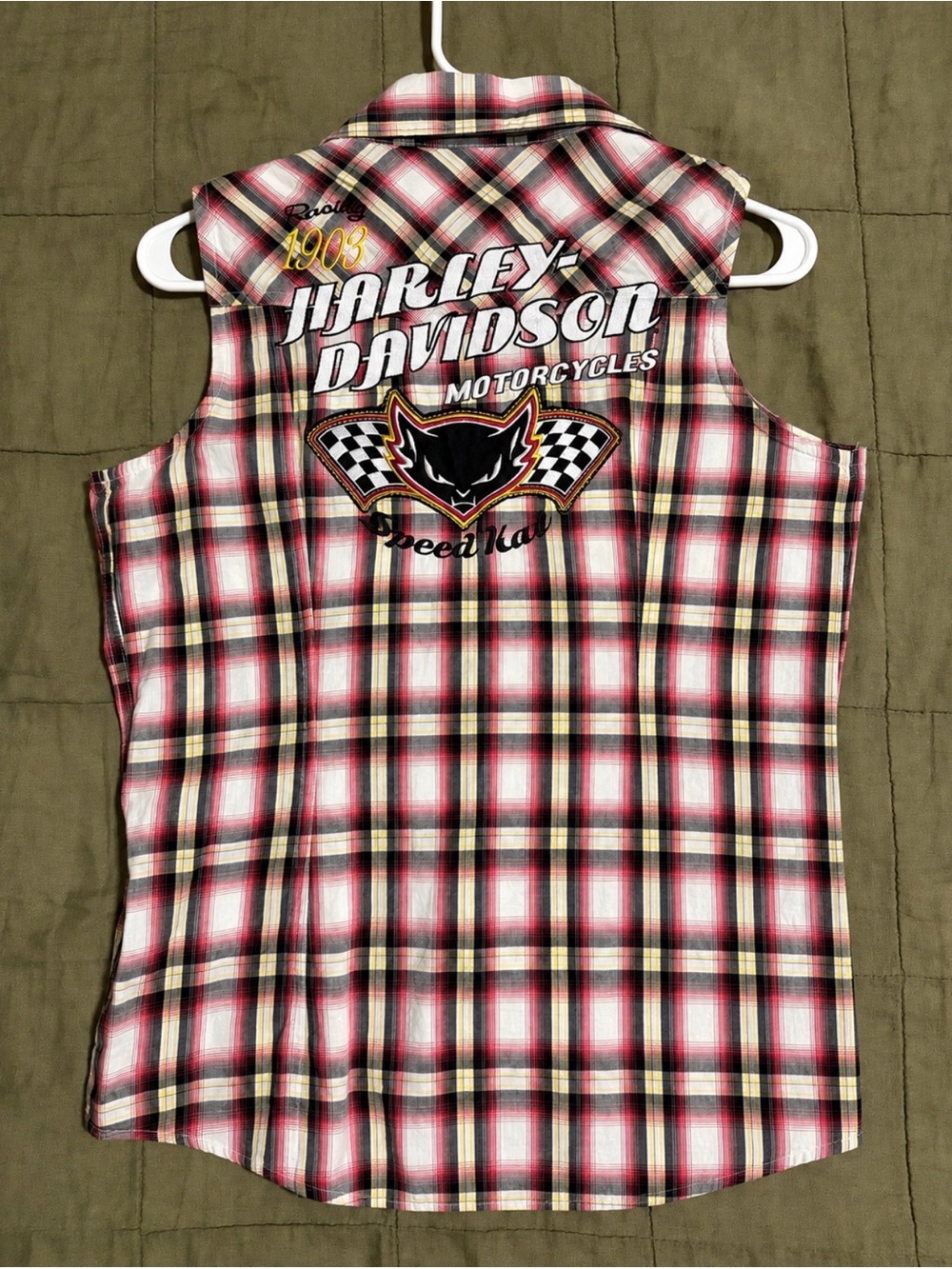 Harley-Davidson Women’s Medium Plaid Sleeveless Snap Biker Shirt